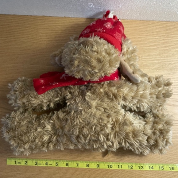 Fashion Bug Plush Shaggy Puppy Dog w Red Scarf & Hat Floppy Lay Flat 15” inch - Picture 6 of 7